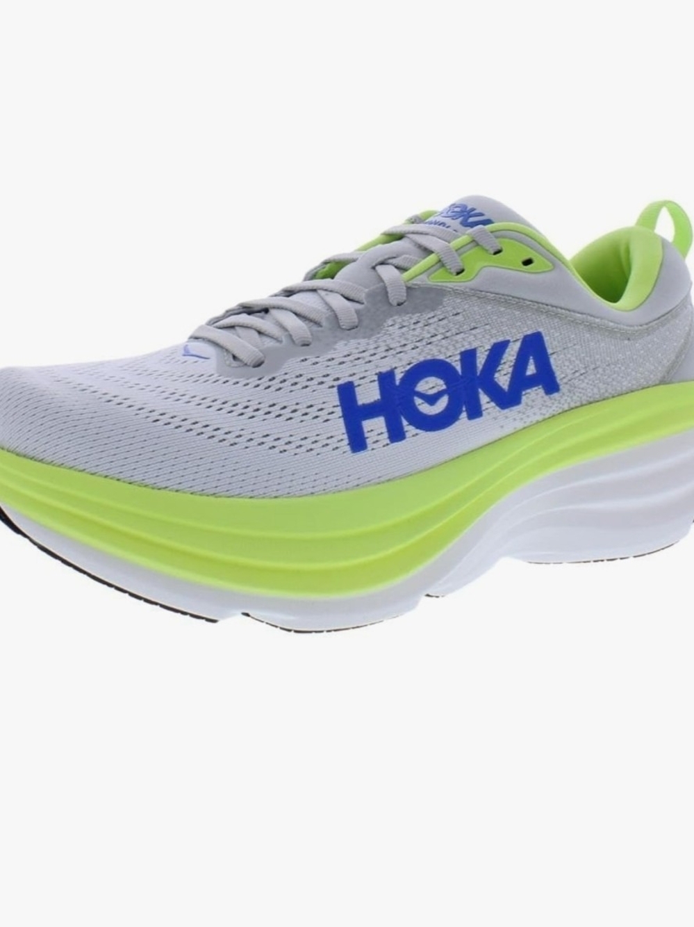 Hoka Men's Gray & Neon Lime Performance Running Shoe with Blue Logo Size 10.5